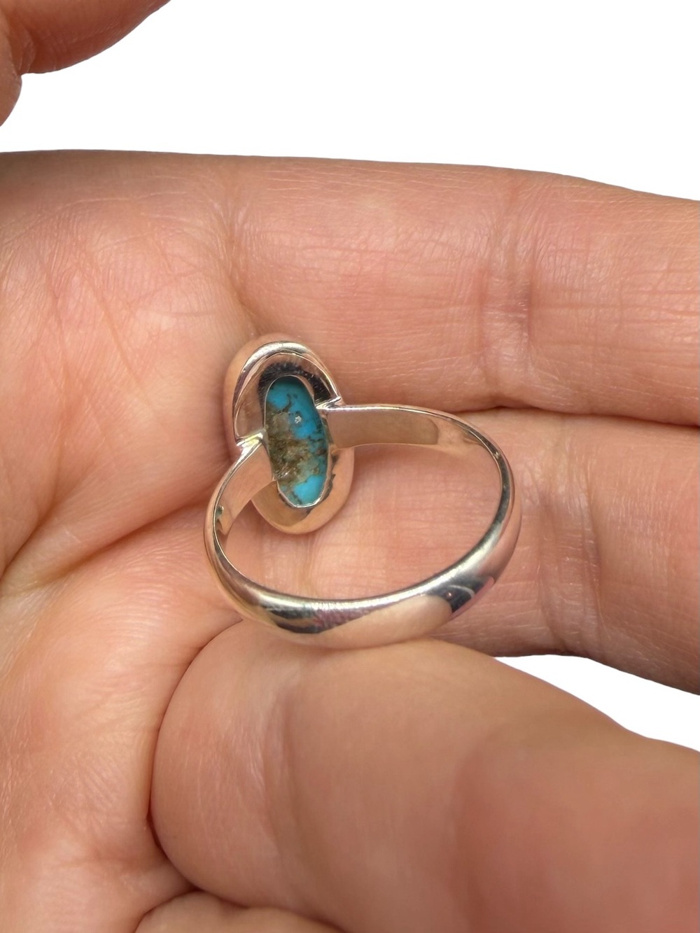 Aztec Mountain Turquoise Ring Size 8 Solid 925 Sterling Silver Oval Stone - Picture 4 of 5